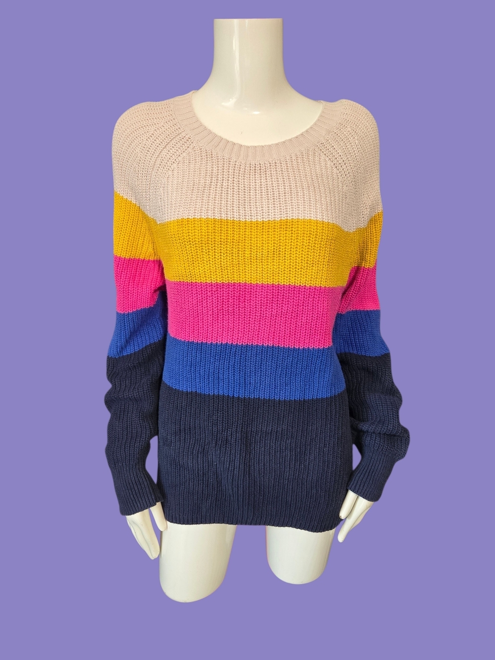 GAP Colorblock Crewneck Sweater in Cream, Yellow, Pink, Blue, Navy